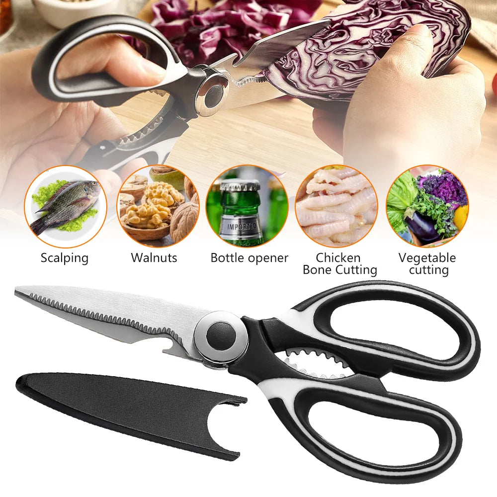 Multifunctional Scissors Kitchen Stainless Steel Scissors Chicken Bone Meat Fish Killing Dedicated Household Gadgets Scissors Pi-Mart
