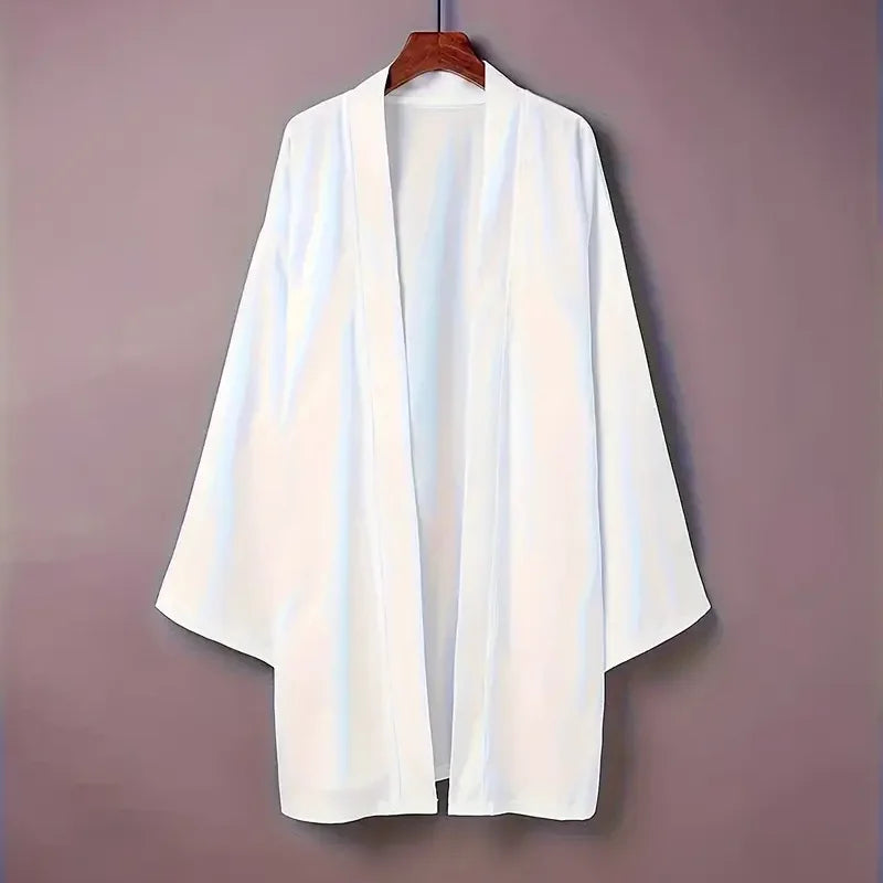 Men's Solid Color Long Sleeve Cardigan Long Kimono Shirt Asian Traditional Wear Yukata Haori Jacket Coat 6 Color Japanese Kimono LadyShow.Store