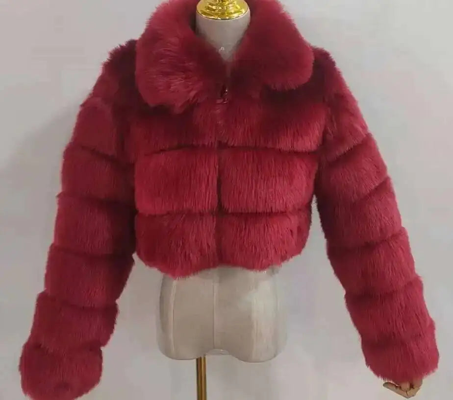 DEAT Fashion Women's Faux Fur Coat Lapel Zipper Long Sleeves Loose Thick Imitation  Fur Short Jacket Winter New 7AB6103 Pi-Mart