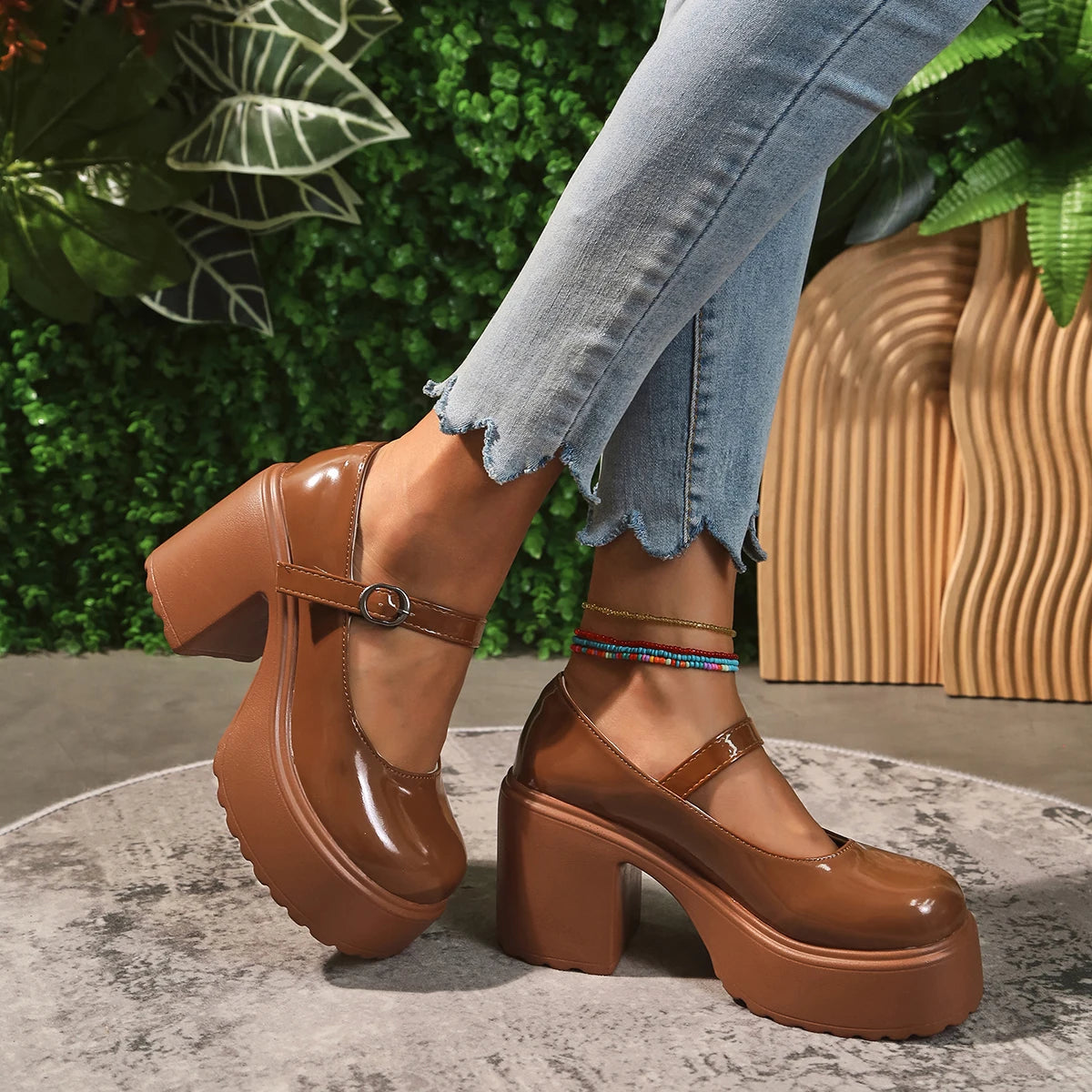Black Super High Heels Mary Jane Shoes Women 2026 Goth Chunky Platform Pumps Woman Plus Size Ankle Buckle Party Lolita Shoes 42 Pi-Mart