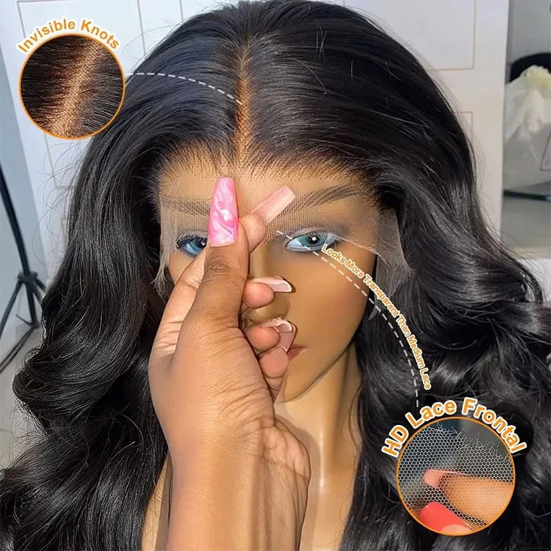 180-220% Density 16-40 Inch Natural Black 13x6 13x4 HD Transparent Lace Front Wigs Human Hair Body Wave Water Wave Brazilian Transparent Lace Frontal Wig For Women Human Hair Black Wigs Pre-Plucked Prebleached  Promotional Sale Suitable Parties Gatherings LadyShow.Store