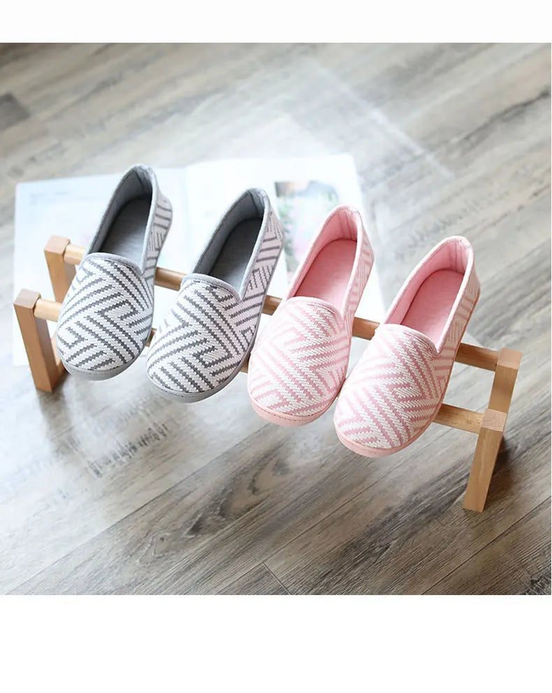 New 2026 Spring Autumn At Home Thermal Anti-Skid Slippers Women's Knitted Indoor Slippers Soft Outsole House Shoes Pi-Mart