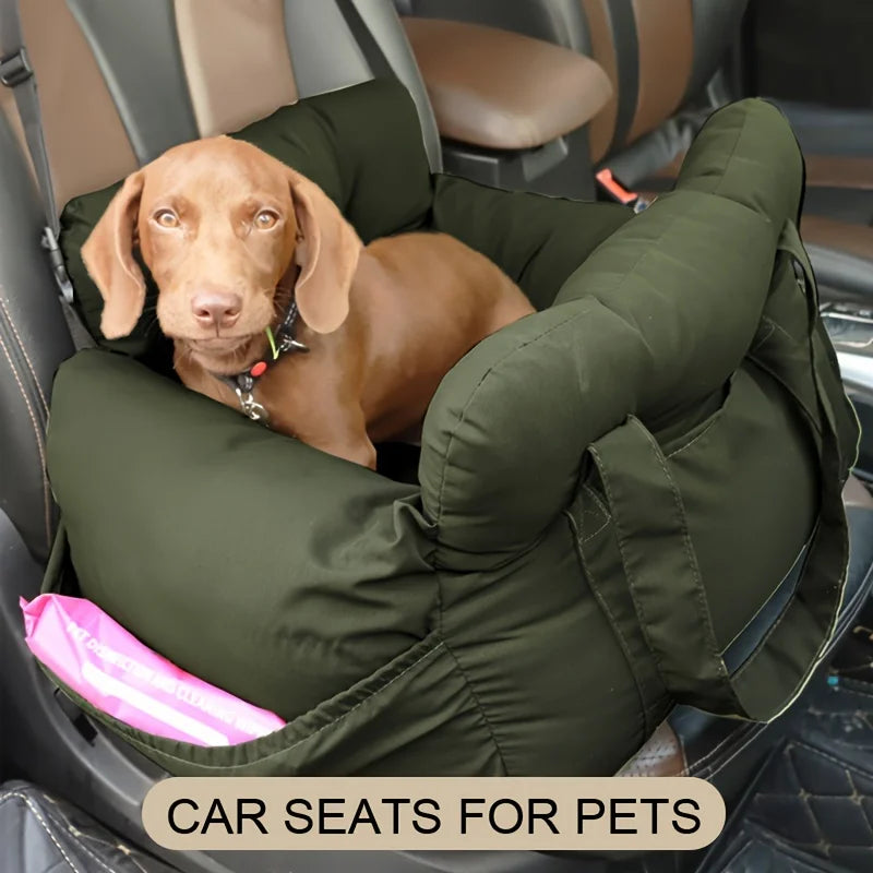 Dog Car Seat with Safety Belt - Non-Slip Pet Car Bed for Small Dogs, Washable Travel Carrier with Secure Straps for Safe Car Pi-Mart