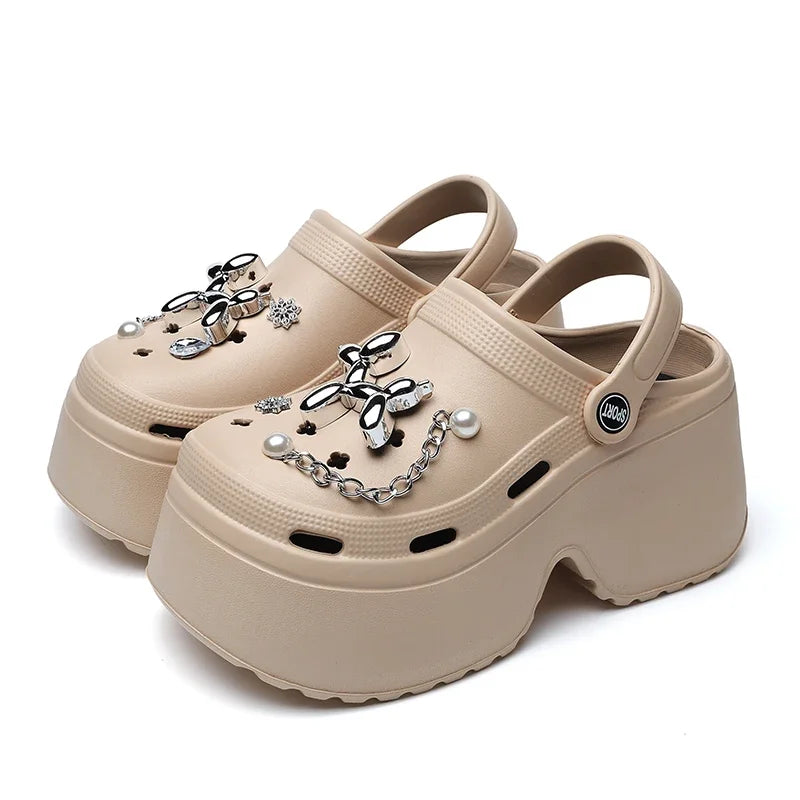 New Women's Silver Platform Clogs Summer 2025 Comfortable Slip on Wedge Sandals Woman Fashion Chain Thick Sole Garden Shoes Lady LadyShow.Store