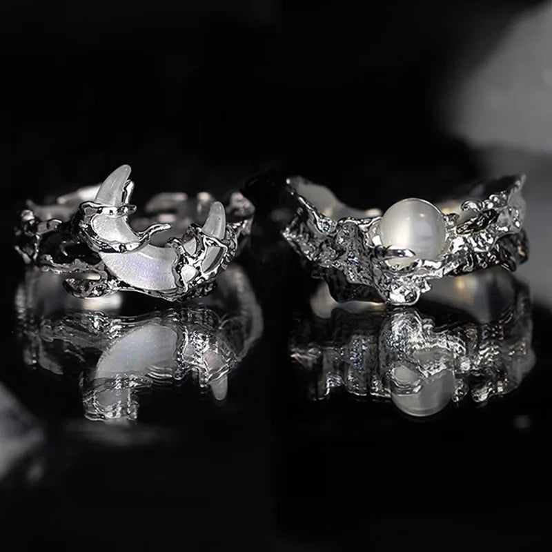 Vintage Y2K Irregular Sun Moon Open Ring for Women Men Adjustable Metal Punk Finger Rings Fashion Party Jewelry Lovers Gifts Pi-Mart