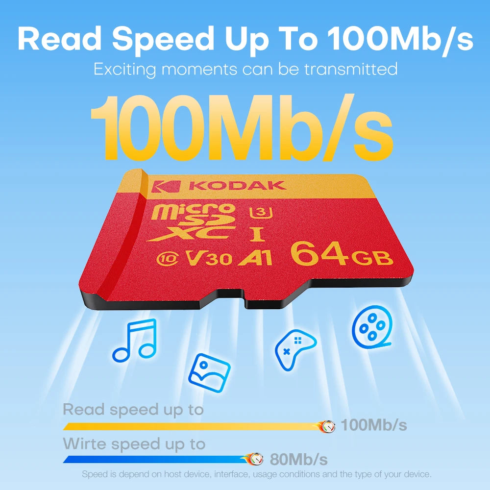 KODAK 128GB Micro SD Card U3 V30 256GB 64GB 32GB 4K High Speed TF Card for Phone Camera Drone Original TYPE-C Reader Pi-Mart