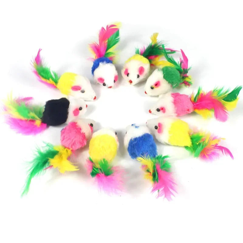 Interactive Cat Toy Realistic Mouse Shape with Rabbit Fur Feathers for Kitten Indoor Play Exercise Hunting Training Pi-Mart