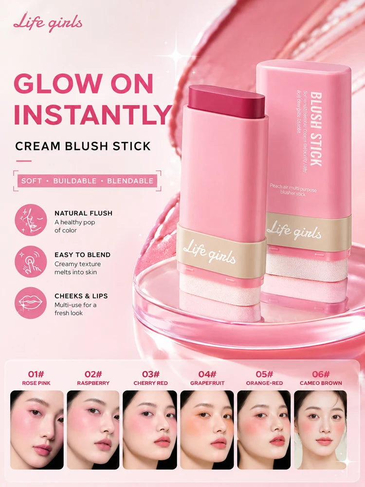 3-in-1 Cream Blush Stick Cheeks Lips Eyes, Long Lasting Waterproof Blendable Dewy Glow Makeup Stick for All Skin Tones Pi-Mart