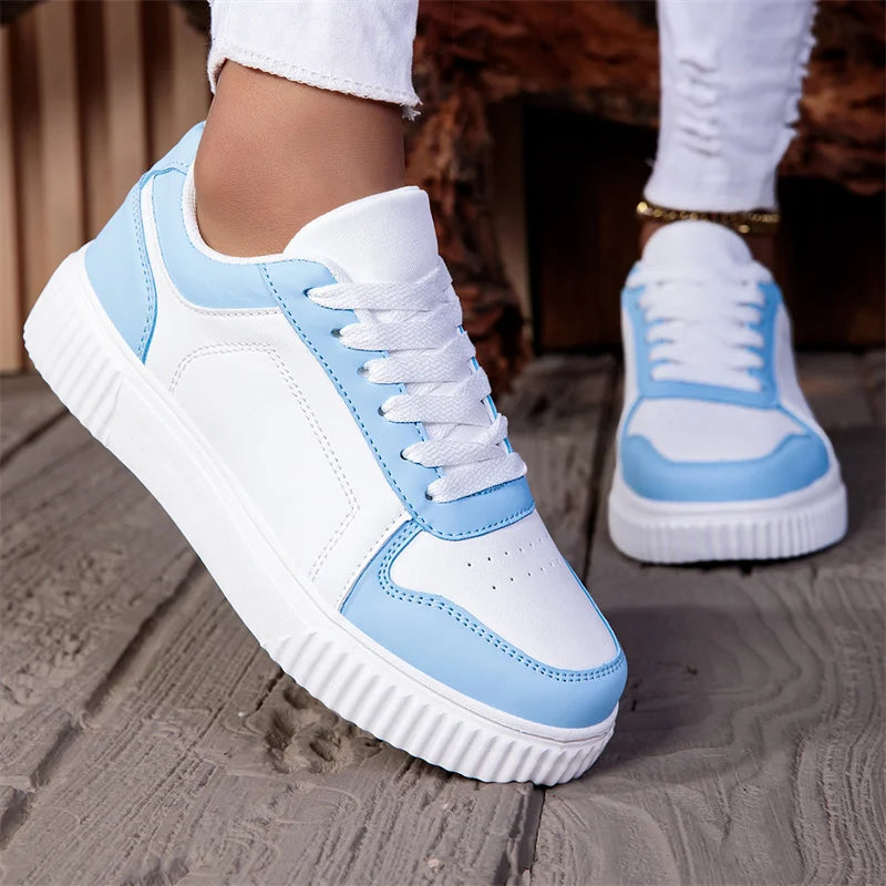 ZERJER Unisex Sneakers, New Arrival Large Size Classic Retro Men's Sports Skate Shoes, White Thick-Soled Tennis Shoes, Solid Col Pi-Mart