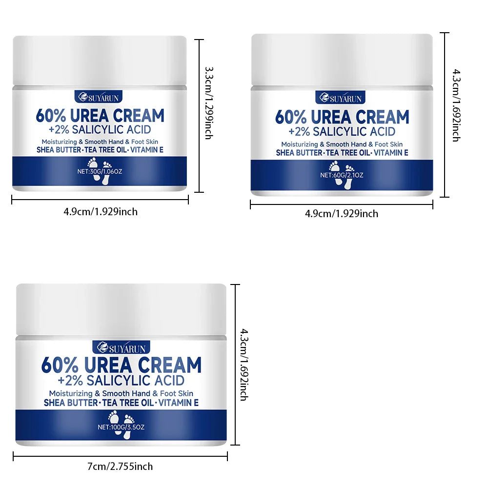 SUYARUN 60% Urea Foot Cream for Cracked Heels & Dry Skin - Intensive Moisturizing Treatment, Callus Remover, Diabetic Foot Care. Tri Light Beauty