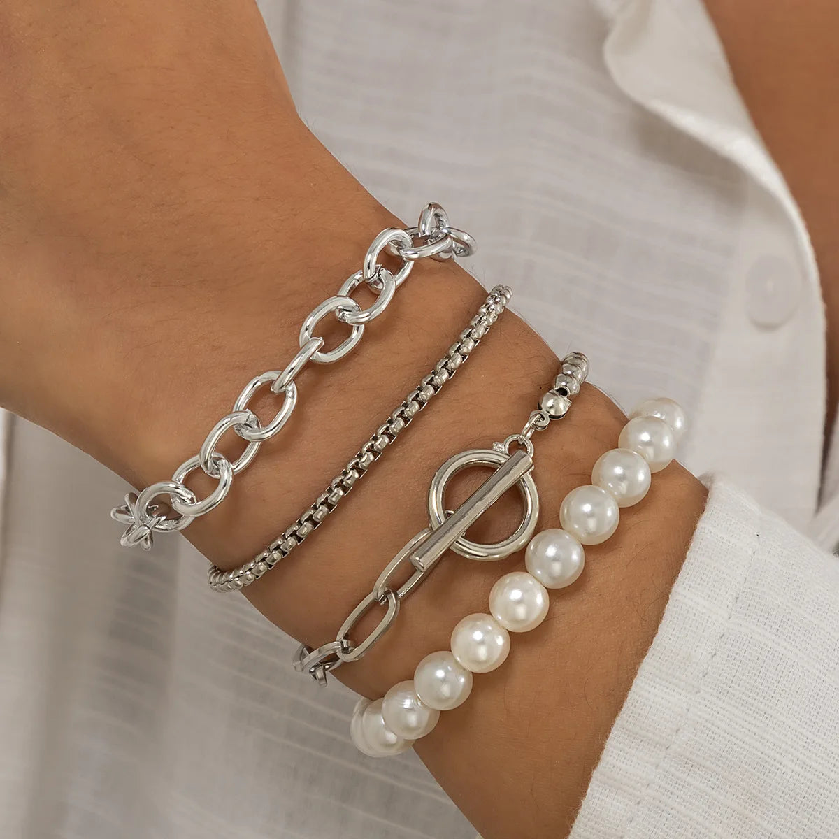 Boho Imitation Pearl Beaded Bracelet Women's Retro Fashion Creative Gold Color Beads O-Chain Bracelets Girls Birthday Jewelry Pi-Mart
