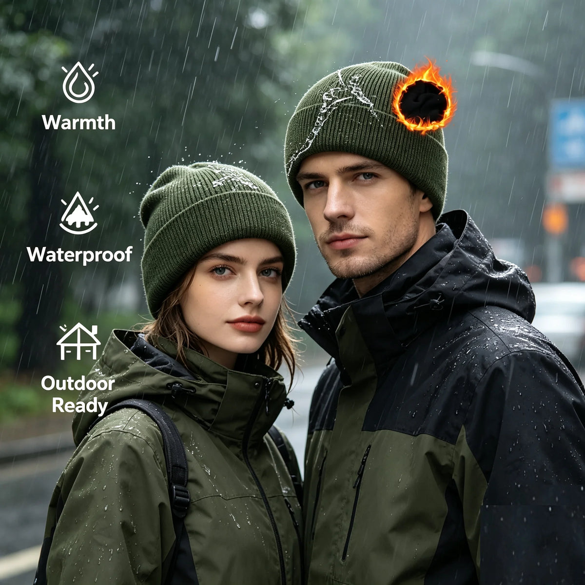 Waterproof Windproof Winter Warm Knit Beanie Fishing Hat Cap, Slouchy Soft Black Headwear Great for Winter Ski Walking Running Pi-Mart