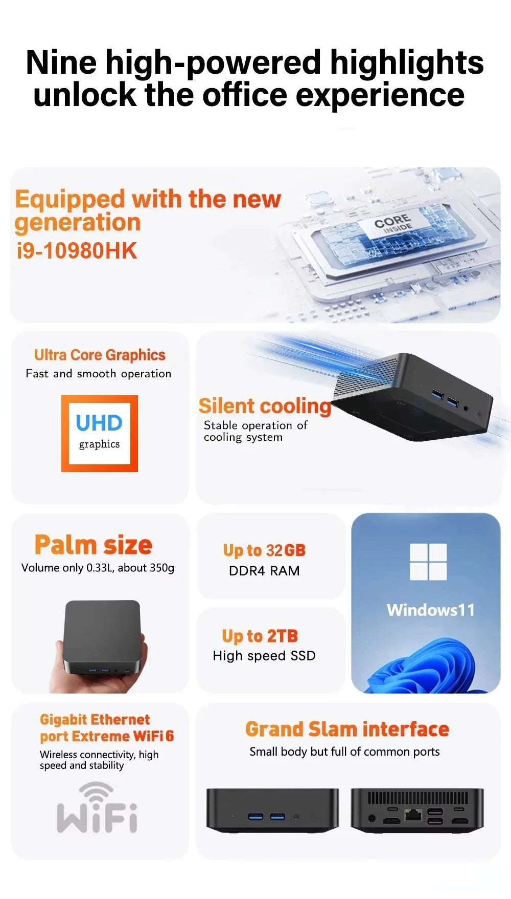 Windows 11 Pro Mini PC Intel Core i9 10980HK 16GB RAM 1TB/2TB SSD WIFI6 BT5.2 4K HD Study Gaming Office 3 Year Warranty Pi-Mart