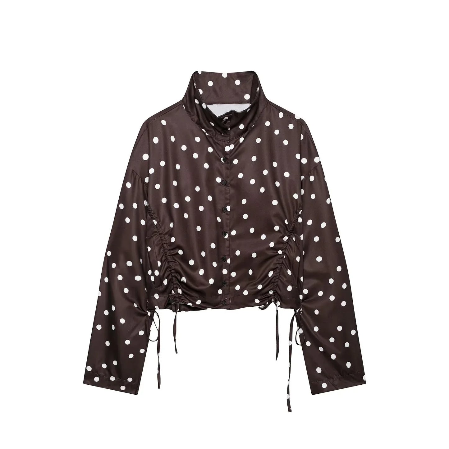Women's Polka Dots Jacket with Tie New 2026 Spring Long Sleeve High Collar Loose Women Versatile Short Coats Chic Female Jackets LadyShow.Store