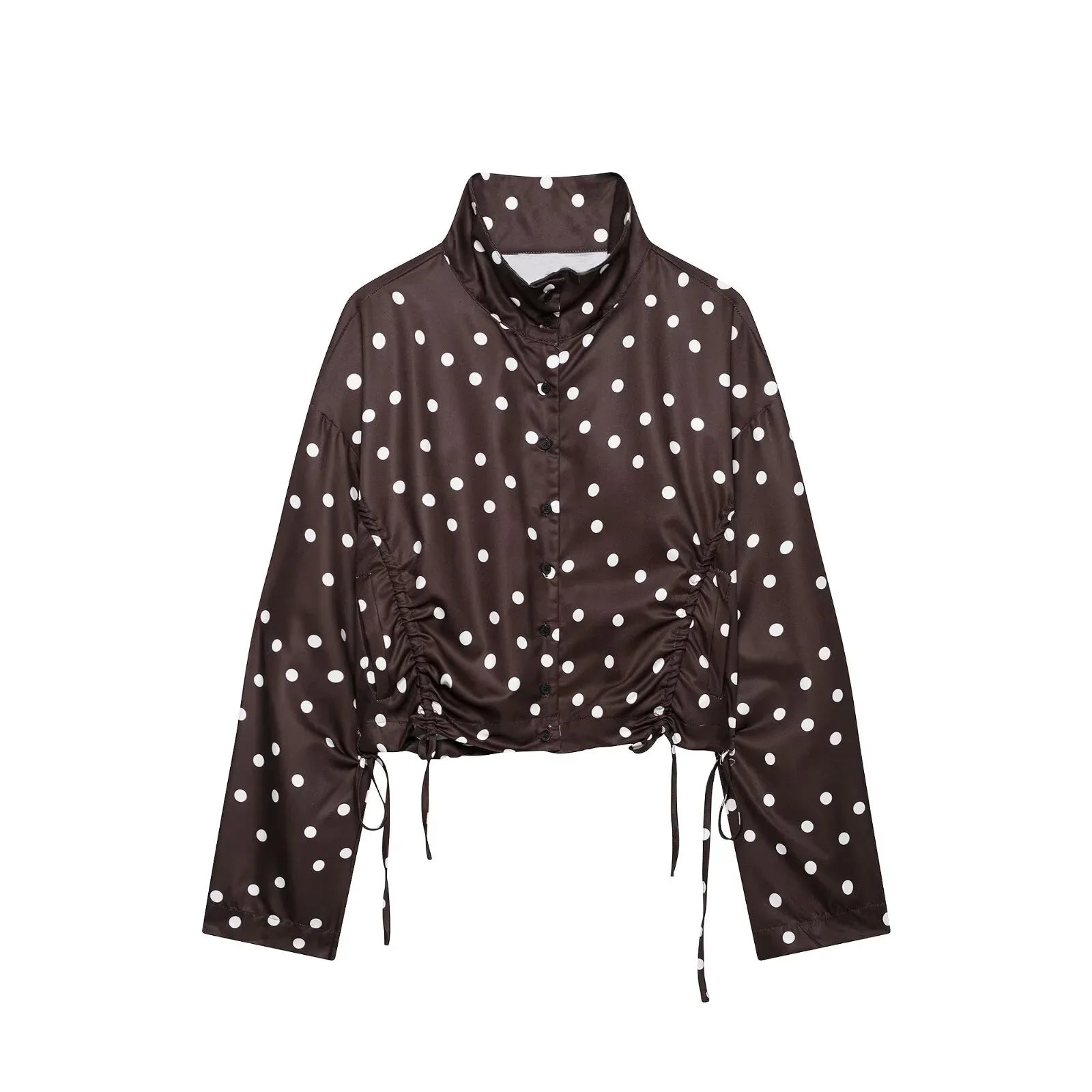 Women's Polka Dots Jacket with Tie New 2026 Spring Long Sleeve High Collar Loose Women Versatile Short Coats Chic Female Jackets LadyShow.Store