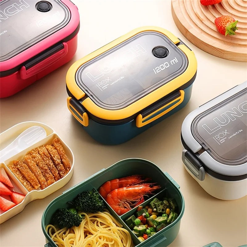 1200ML 2 Layer Bento Lunch Box With Spoon Fork, Kid High Capacity Microwae Food Containers Portable Leakproof Office Camping LadyShow.Store