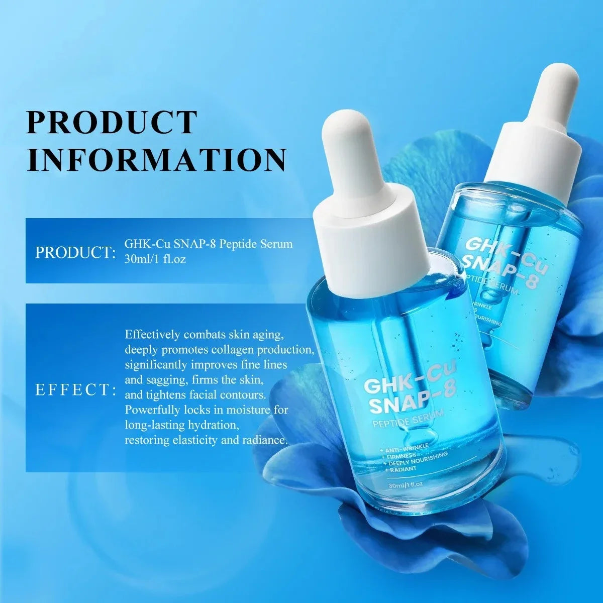 Premium GHK-Cu Copper Peptide SNAP-8 Anti-Aging Essence Fade Fine Lines Lifting Firming Hydration Boost Collagen All Skin Types Pi-Mart