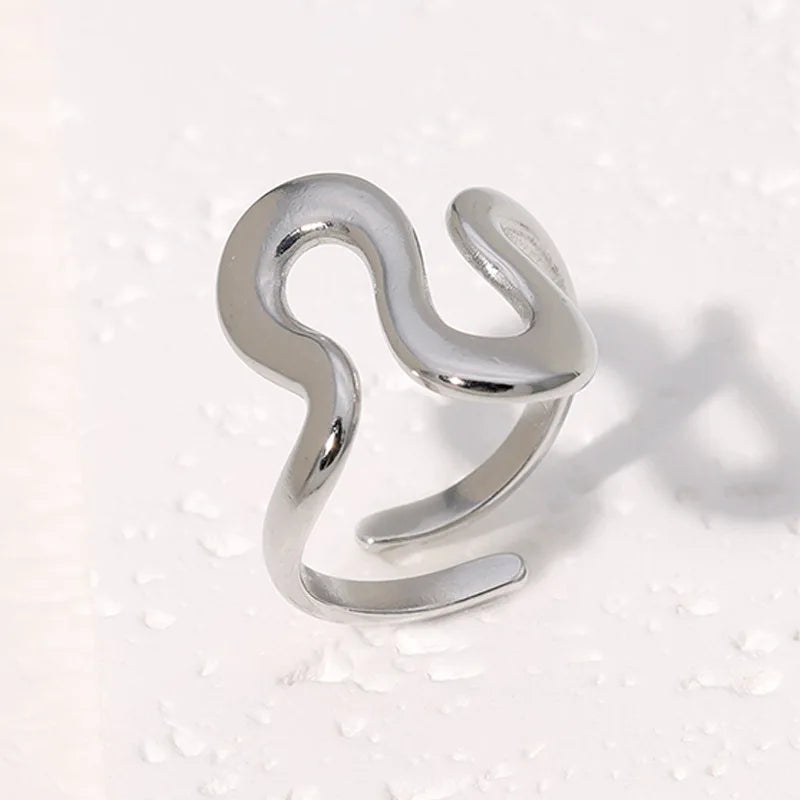 Fashion Stainless Steel Waterproof Open Ring Personality Charms PVD Real Gold 18K Plated Trendy Jewelry for Women Pi-Mart