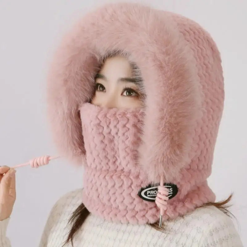 Simple Solid Color Cycling Windproof Cap Thickened Neck Warmer Ear Protection Hat Keep Warm Windproof Winter Hat Scarf Set Pi-Mart