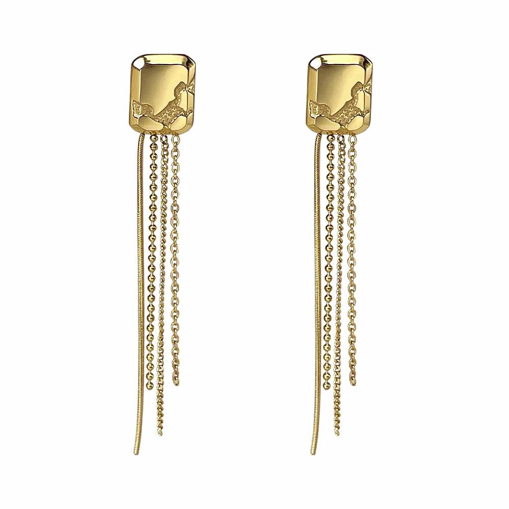 ENFASHION Simple Stainless Steel Gold Color Drop Earrings Chain Tassel Earring Pendientes Mujer Fashion Jewelry Party E221354 Pi-Mart