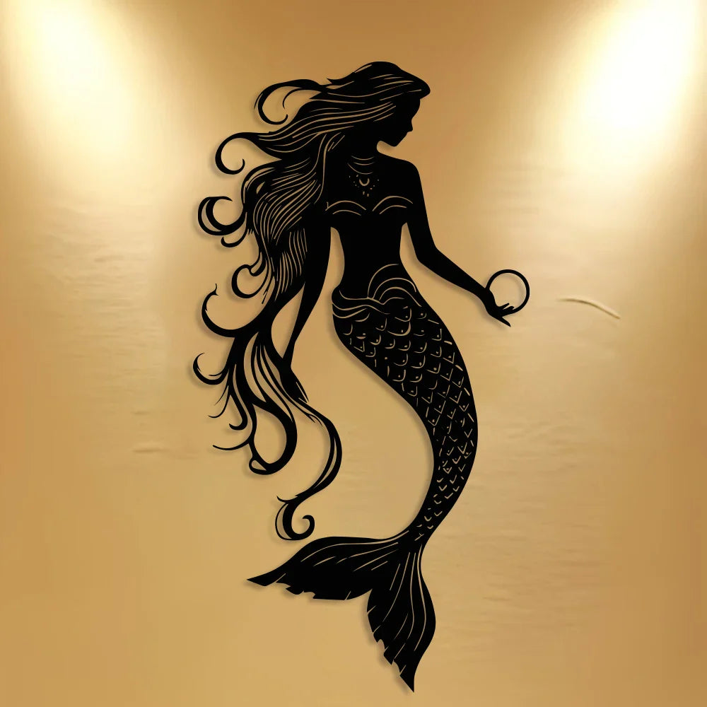 Elegant Mermaid Metal Wall Art - 1pc Minimalist & Abstract Sea Creature Decor, Reusable Iron Sign for Home, Office, Room Decor LadyShow.Store