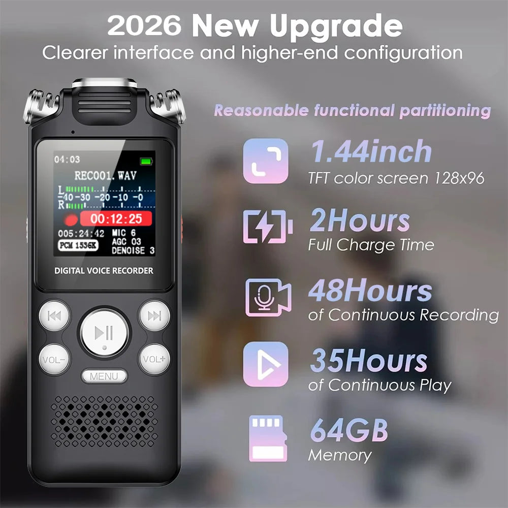 Professional Voice Activated Digital Audio Voice Recorder 8GB 16GB 32G Noise Cancelling Recording PCM Support OTG WAV MP3 Player Pi-Mart