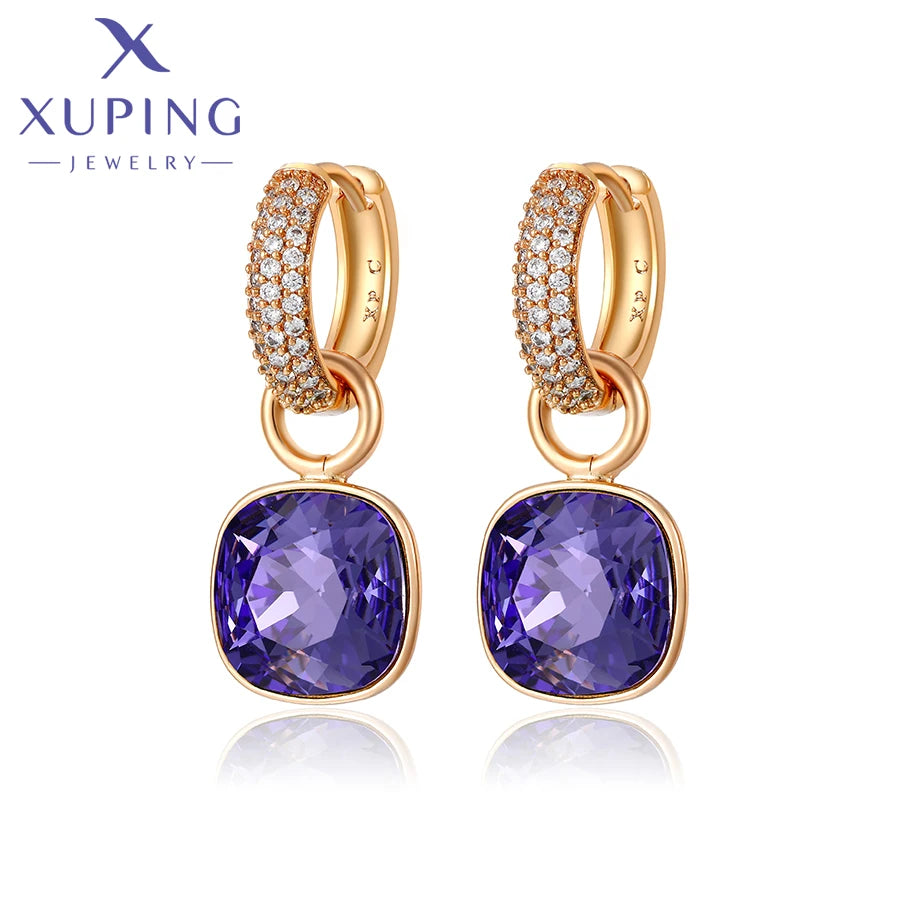 Xuping Jewelry Charm Square Shaped Luxury Exquisite Gold Color Plated Crystal Earring for Women Gift A00606258 Pi-Mart