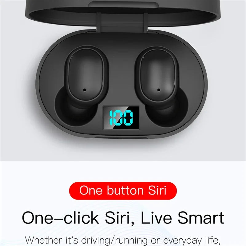 Digital Display Bluetooth Earphones with Mic TWS E6S Wireless Bluetooth Headset Noise Cancelling Headset for Xiaomi Huawei Oppo Pi-Mart