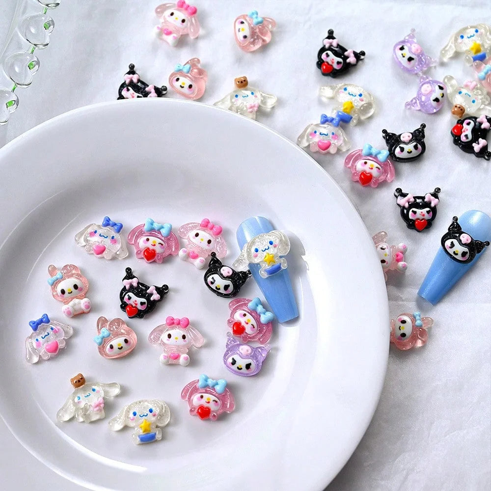 120PCS Box Mixed Hello Kitty 3D Nail Charms Cute Cartoon Resin Ornaments Kawaii DIY Nail Art Manicure Decor Accessories Pi-Mart