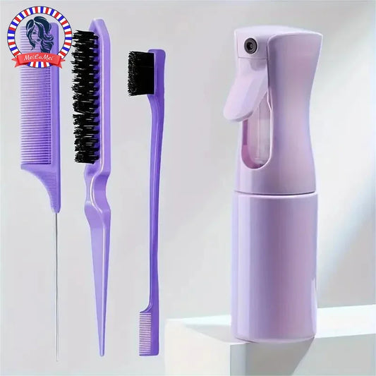 4pcs/Set Hairdressing Tools Set spray Bottle Rat Tail Comb Teasing Hair Brush Edge Control Hair comb For Combing Smoothing Hair Tri Light Beauty
