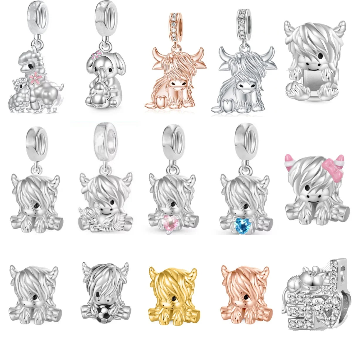 Fashionable 925 Sterling Silver Highland Cow Animal Pendant Suitable for Bracelets, Necklaces, DIY Women's Jewelry Accessories Pi-Mart