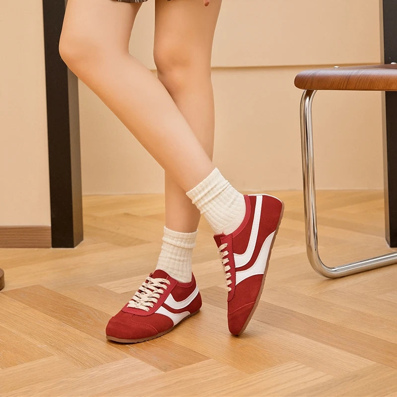 German Training Shoes Women 2026 New Genuine Leather Women Sneakers Flat Lace-up Retro Large Size Forrest Gump Shoes Women Pi-Mart