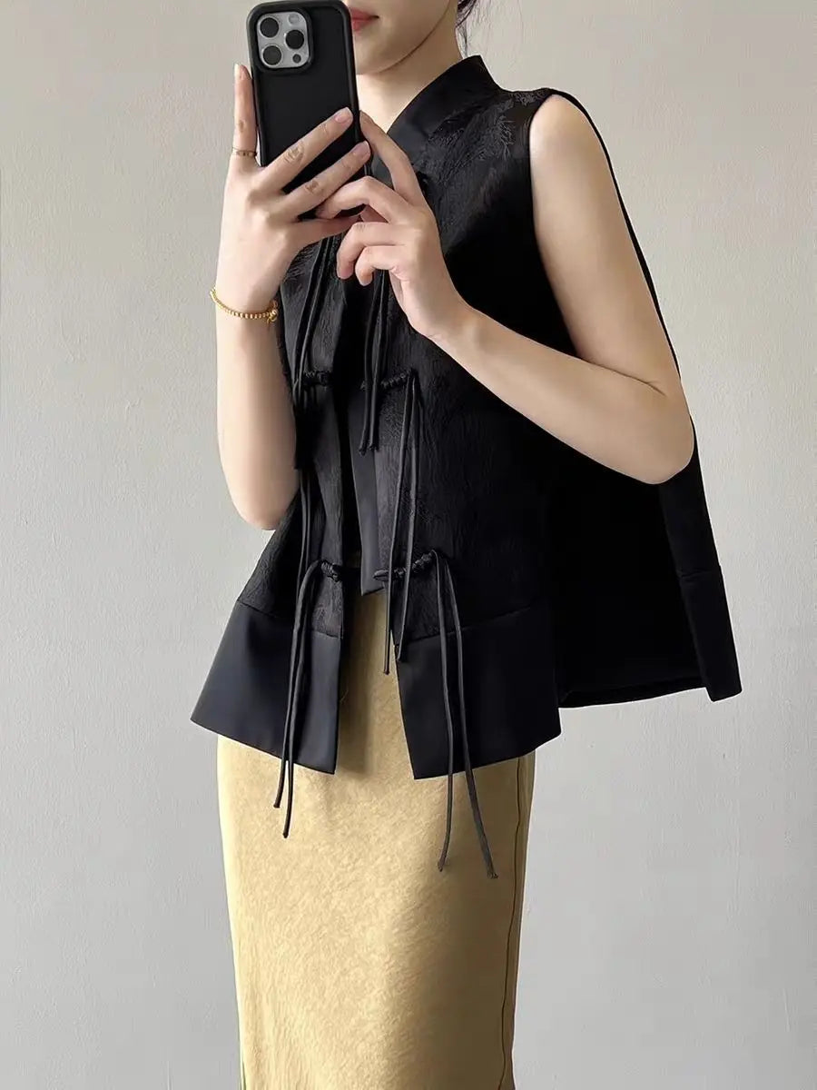 2026 spring new chinese new style plate buckle waistcoat jacket jacquard stand collar sleeveless retro women cheongsam waistcoat Pi-Mart