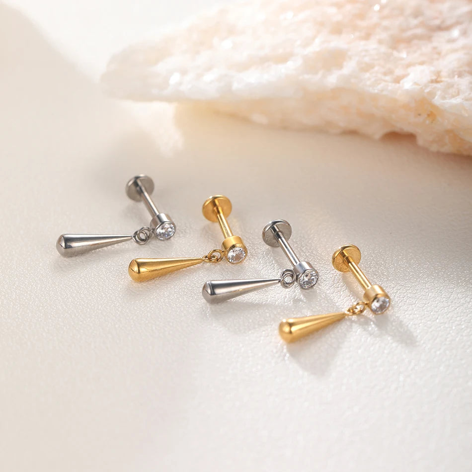 1Pc G23 Titanium Cartilage Stud Earrings for Women Lip Stud Labret Piercing Helix Daith Piercing Body Jewelry Pi-Mart