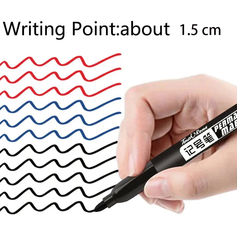 6 PCS Permanent Marker Pen Manga Drawing Markers Black Blue Red Waterproof Ink Sketch Pens Stationery Art School Supplies Pi-Mart
