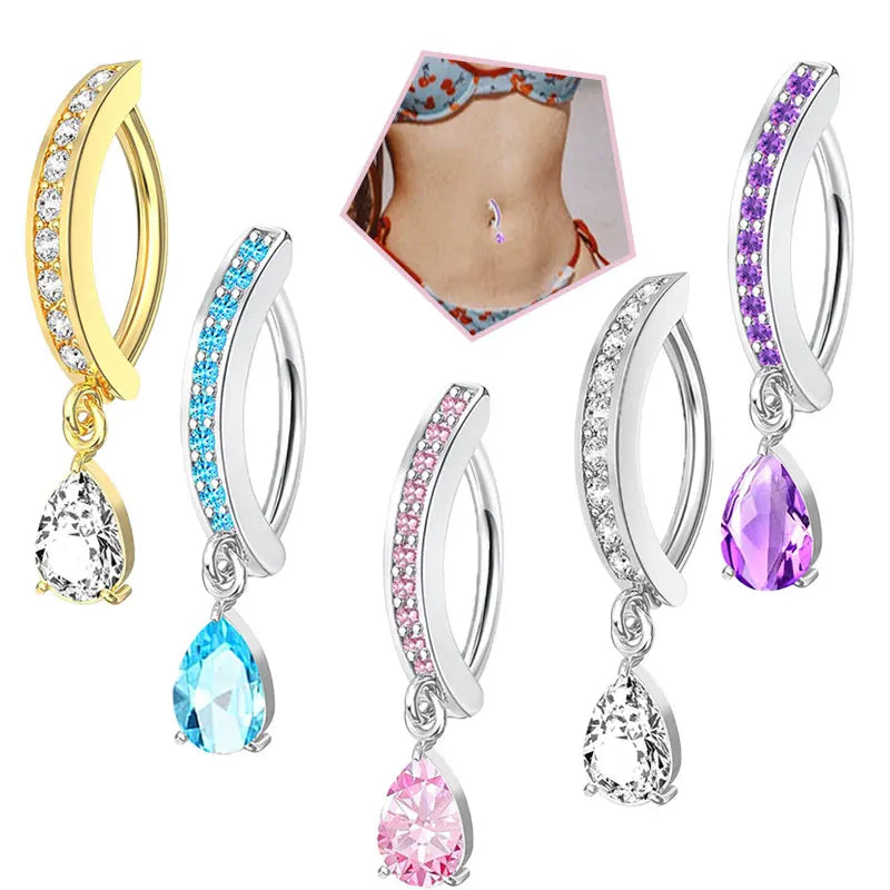 1PC Stainless Steel 14G Dangle Belly Button Ring for Women Heart Bow Reverse Hoop Clicker Navel Rings Body Piercing Jewelry Pi-Mart