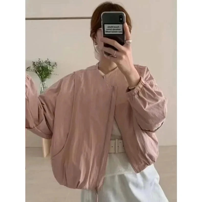Korean Version Simple Women's Round Neck Solid Color Short Coat 2026 Spring New Female Casual Loose Jacket Joker Little Overwear Pi-Mart