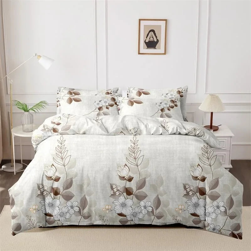 3pcs Printed Brushed Duvet Cover Pillowcase Three Piece Set High Quality Skin Friendly Fabric Bedding Cover (without Bed Sheet) Pi-Mart