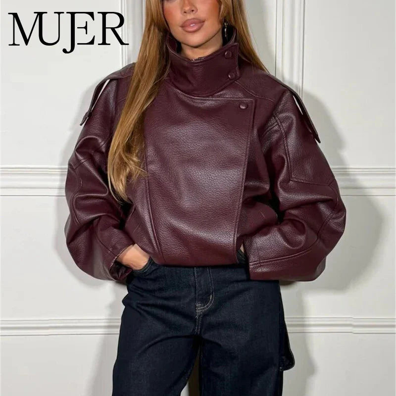 MUJER Faux Leather Jackets for Women Oversize Women's Bomber Jacket Fashion Winter Womens Coats Outerwears Demi-season Jackets LadyShow.Store