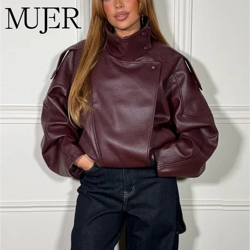 MUJER Faux Leather Jackets for Women Oversize Women's Bomber Jacket Fashion Winter Womens Coats Outerwears Demi-season Jackets LadyShow.Store