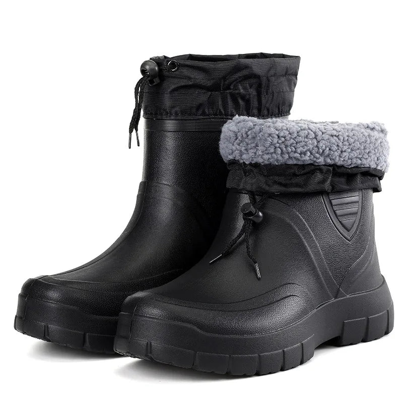 Large Size Autumn Winter Fashionable Cotton Low Cut Fleece Rain Boots Lightweight Waterproof Windproof Anti Slip Warm Rain Boots Pi-Mart