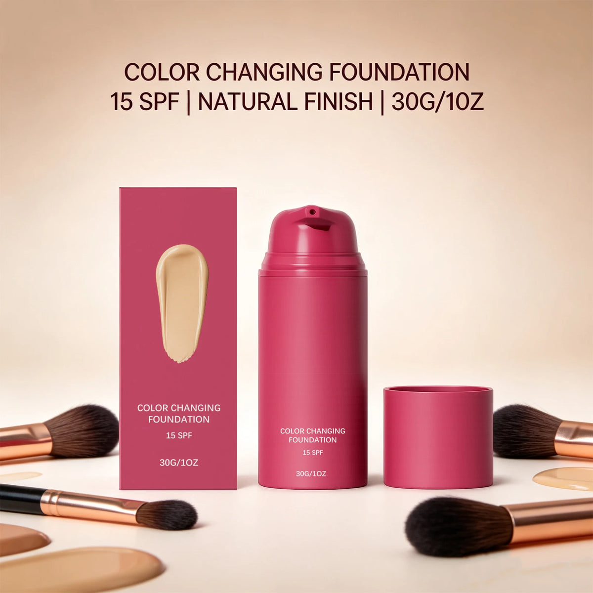 Color Changing Foundation Natural Color Spf15 Sun Protection Makeup Full Coverage Even Skin Tone Lightweight Moisturizing Makeup Pi-Mart