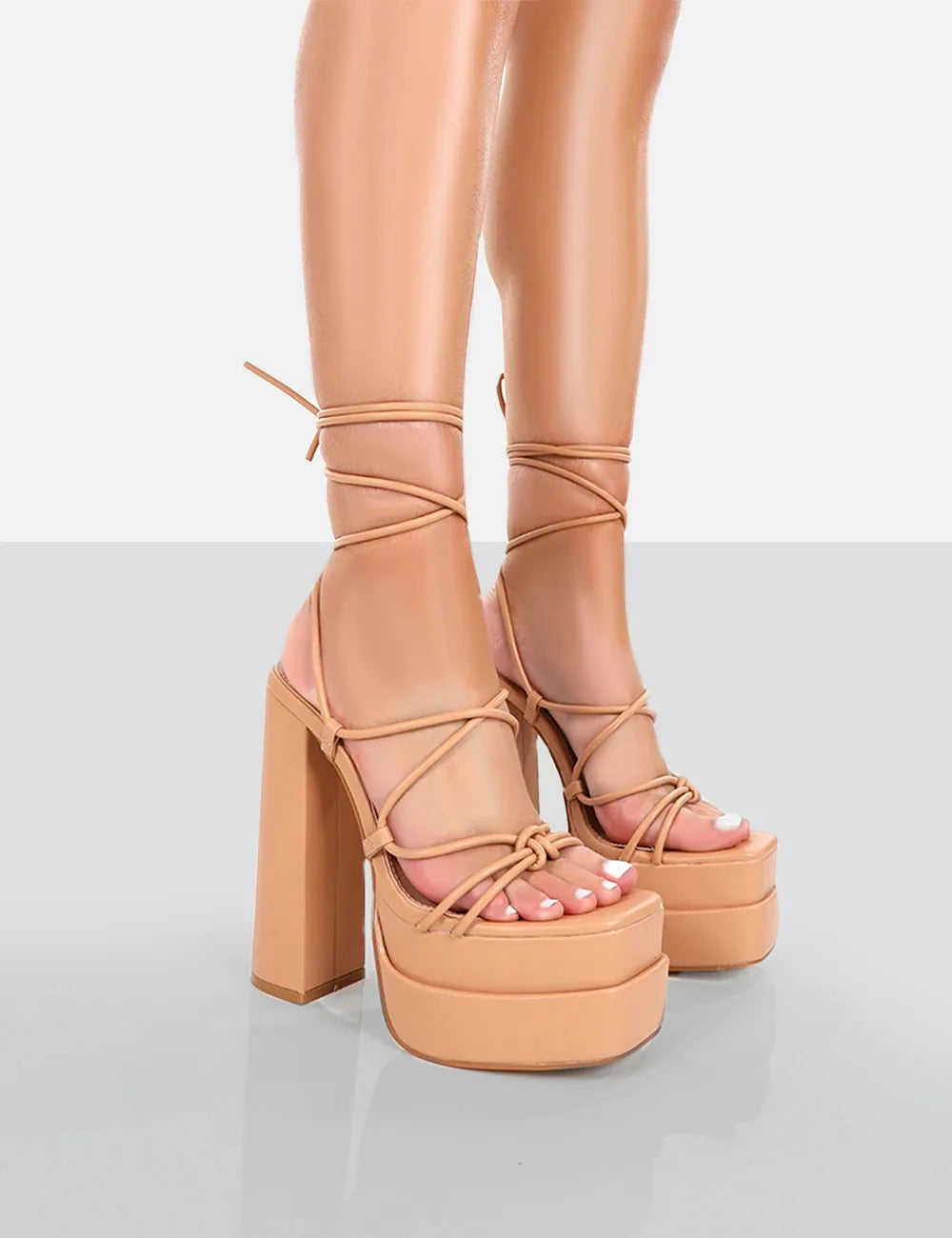 Women Sandals Brand New Sexy Chunky High Heels Pumps Platform Dress Shoes Party Wedding Shoes Cross Lace Up Female Sandals 2025 Pi-Mart