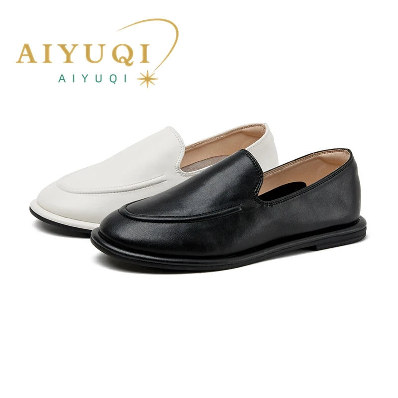 AIYUQI Loafers Women 2026 New Spring Round Toe One Foot Slip-on Shoes Women Genuine Leather Soft Flats Shoes Women Pi-Mart