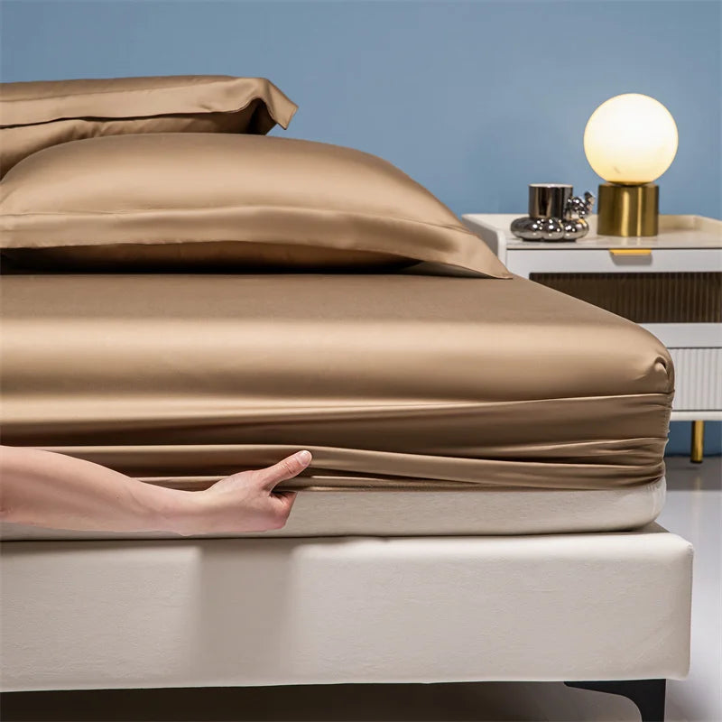 Luxury 100% Bamboo Bed Sheet Set with Fitted Sheets Flat Bedsheet Pillowcase Double Queen King Size Bedding Sets Smooth Silky LadyShow.Store