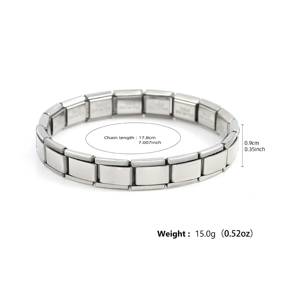 Trendy Square Italy Stainless Steel Bracelets For Women Men HipHop Metal Italian Modules Stretchable Gift Birthday Party Jewelry Pi-Mart