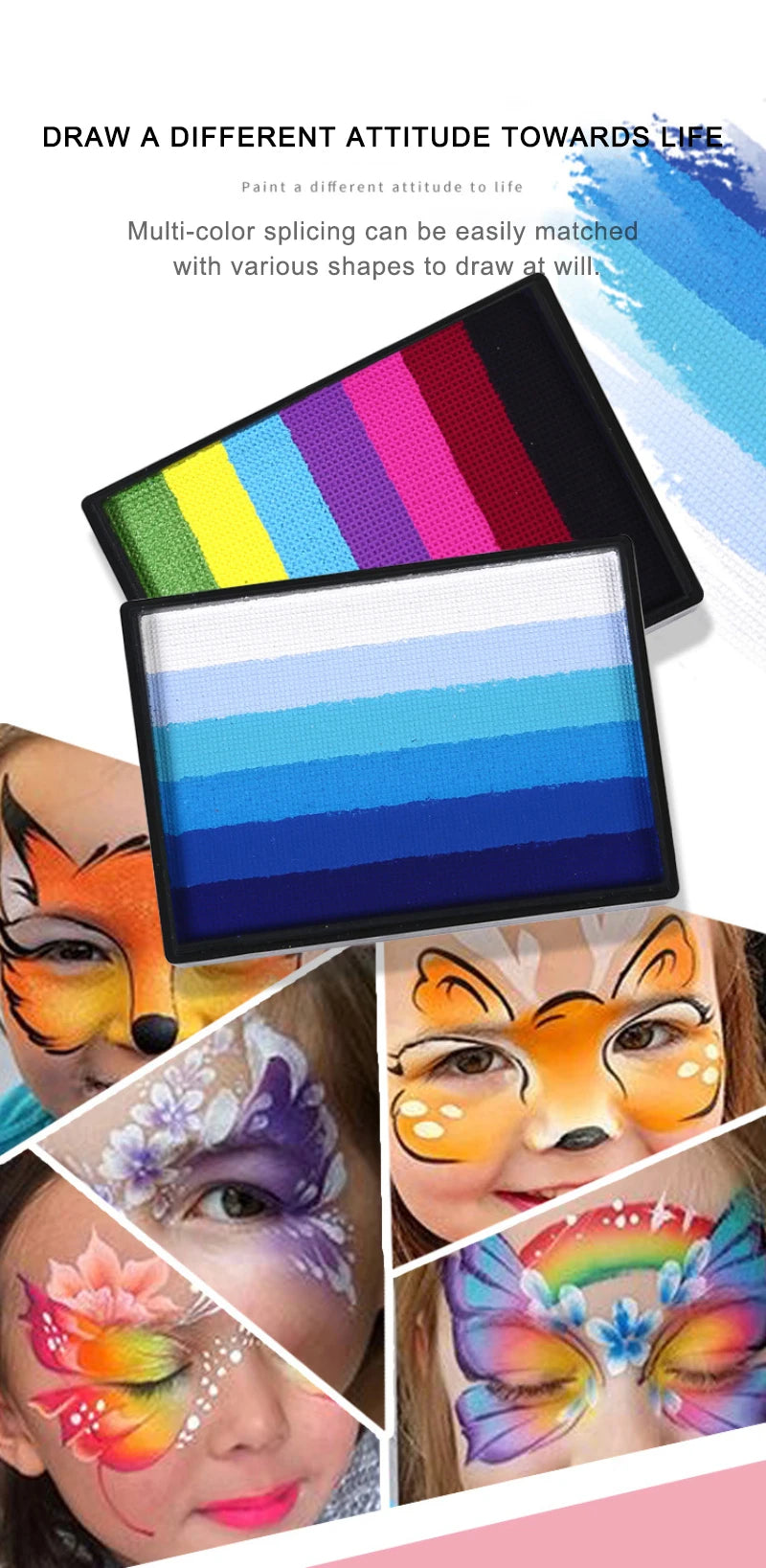 50g Facial and Body Paint Palette,Non-Toxic Rainbow Water-Soluble Body Paint for Rainbow Festival,Cosplay,Party,Art,Stage Makeup Pi-Mart