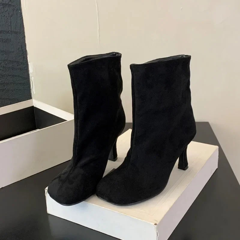 Eilyken Street Style Pleated Round Toe Women Ankle Boots Thin Heels Shoes Winter Concise Chelsea Short Botas Mujer LadyShow.Store