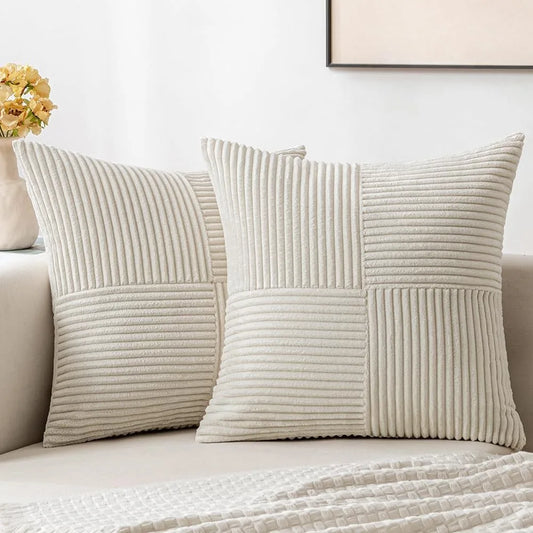 Simple Style Polyester Cushion Cover stripe Pillow Cover White Beige Pink Solid Color Pillowcase for Sofa Living Room Home Decor Pi-Mart