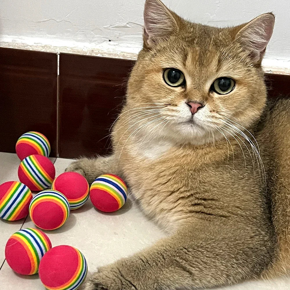 10-100x Colorful Cat Toy Ball EVA Bite-Resistant Elastic Rainbow Ball Kitten Puppy Chewing Training Interactive Toy Pet Supplies Pi-Mart